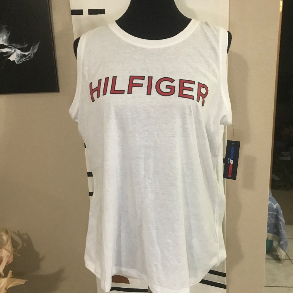 NWT Tommy Hilfiger Sport White Graphic Tank Top Muscle Tee XL